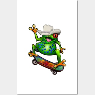 Frog Peace sign tie dye Kawaii Froggy Skateboarding Cute Frog Texas cowboy hat Funny toad toads amphibian tadpole Green Red eyed tree frogs rain forest Lizard dragon zoology gift frog Posters and Art